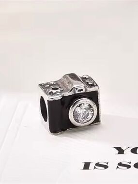 Camera Charm Bracelet Bead - Black and Silver